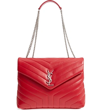 Shop Saint Laurent Medium Loulou Calfskin Leather Shoulder Bag - Red In Rouge Eros/ Rouge Eros