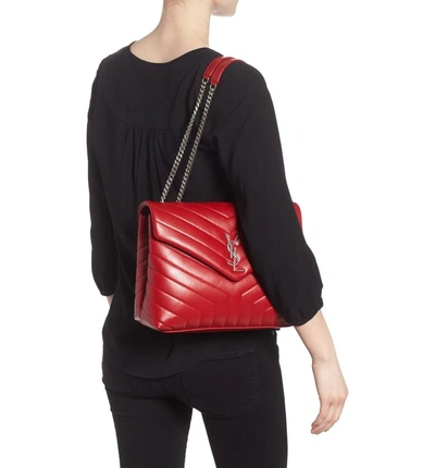 Shop Saint Laurent Medium Loulou Calfskin Leather Shoulder Bag - Red In Rouge Eros/ Rouge Eros