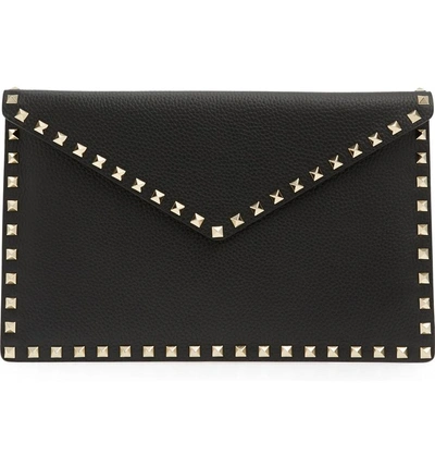 Shop Valentino Large Rockstud Leather Pouch - Black In Black/ Gold