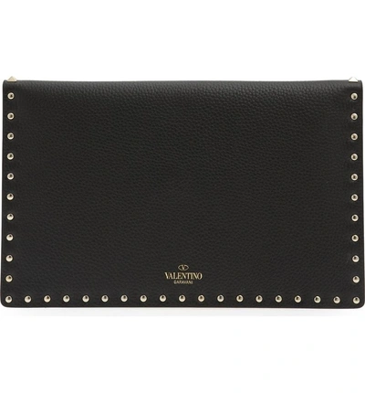 Shop Valentino Large Rockstud Leather Pouch - Black In Black/ Gold