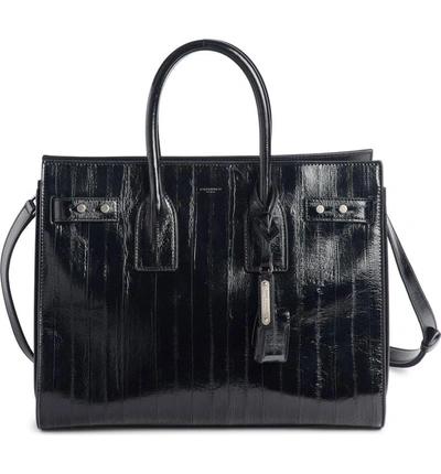 Shop Saint Laurent Small Sac De Jour Eelskin Leather Tote - Black In Noir