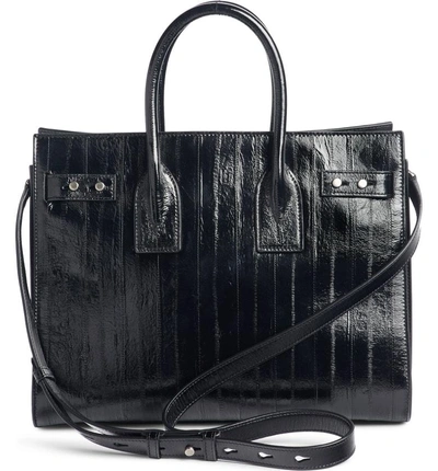 Shop Saint Laurent Small Sac De Jour Eelskin Leather Tote - Black In Noir