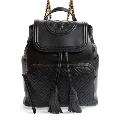 Shop Tory Burch Fleming Lambskin Leather Backpack - Black