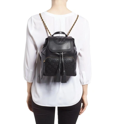 Tory Burch Fleming Lambskin Leather Backpack - Black In Black/gold |  ModeSens