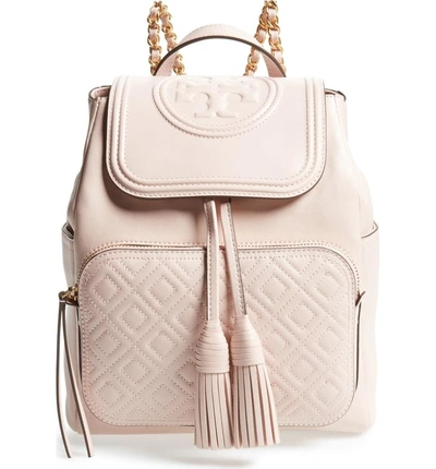 Shop Tory Burch Fleming Lambskin Leather Backpack - Pink In Shell Pink
