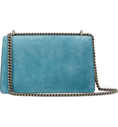 Shop Gucci Small Dionysus Embroidered Suede Shoulder Bag - Blue In Zaffiro/ Zaffiro Multi