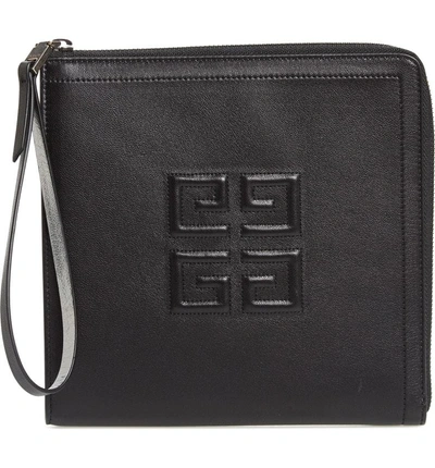 Shop Givenchy Emblem Square Lambskin Leather Clutch - Black