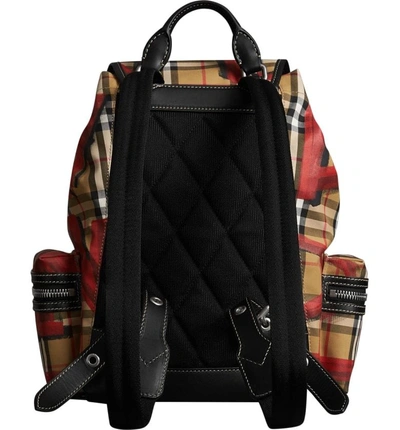 Shop Burberry Medium Graffiti Print Vintage Check Canvas Rucksack - Black