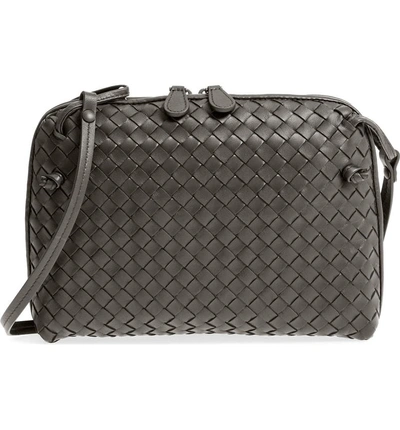 Shop Bottega Veneta Nodini Woven Leather Crossbody Bag - Grey In 8582 New Lt Grey