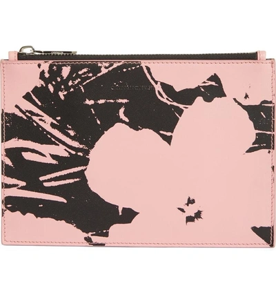 Shop Calvin Klein 205w39nyc X Andy Warhol Foundation Flowers Leather Pouch - Pink In Pink/ Black