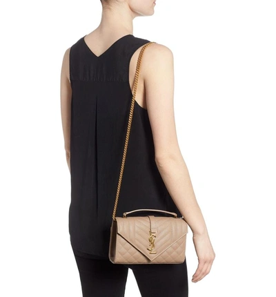 Shop Saint Laurent Small Cassandre Leather Shoulder Bag In Light Taupe/ Light Taupe