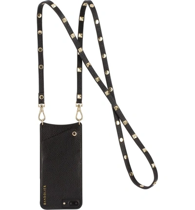 Shop Bandolier Sarah Leather Iphone 6/7/8 & 6/7/8 Plus Crossbody Case In New Black/ Gold