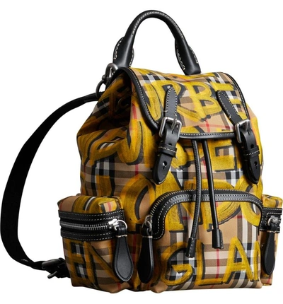 Shop Burberry Small Graffiti Print Vintage Check Canvas Rucksack - Black