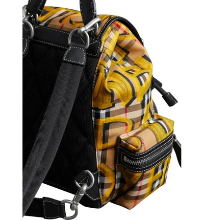 Shop Burberry Small Graffiti Print Vintage Check Canvas Rucksack - Black