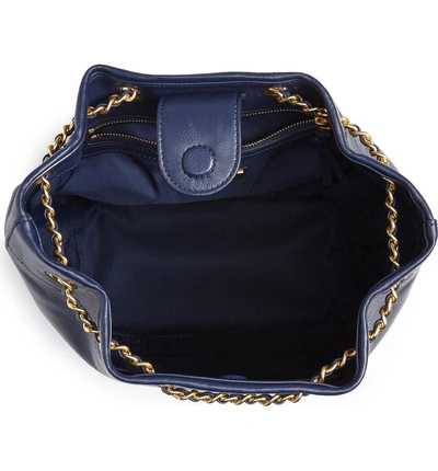 Shop Tory Burch Fleming Leather Bucket Bag - Blue In Royal Navy