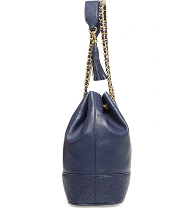 Shop Tory Burch Fleming Leather Bucket Bag - Blue In Royal Navy