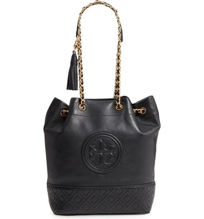 Shop Tory Burch Fleming Leather Bucket Bag - Black In Black Core