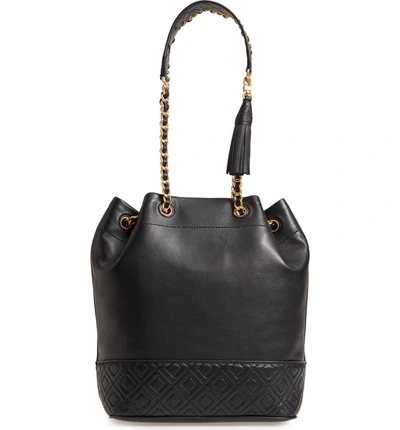 Shop Tory Burch Fleming Leather Bucket Bag - Black In Black Core