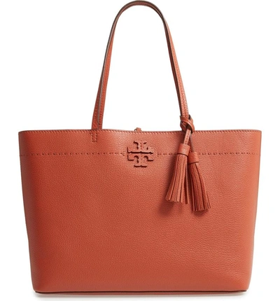 Shop Tory Burch Mcgraw Leather Laptop Tote - Brown In Desert Spice
