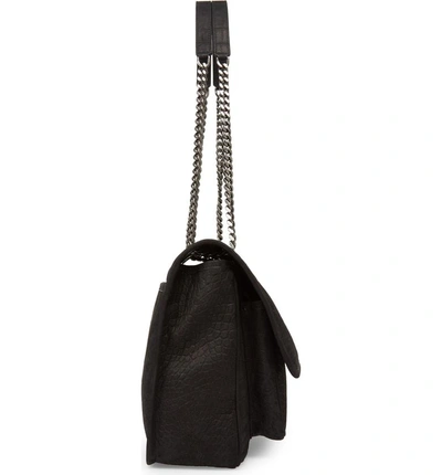 Shop Saint Laurent Large Niki Croc Embossed Nubuck Shoulder Bag In Nero