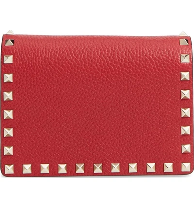 Shop Valentino Rockstud Leather Pouch Wallet On A Chain - Red