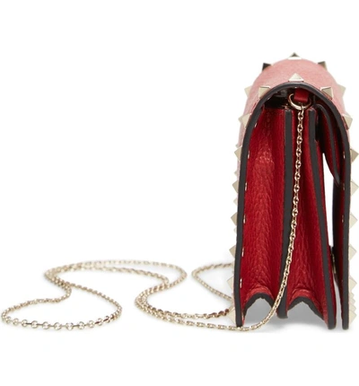 Shop Valentino Rockstud Leather Pouch Wallet On A Chain - Red