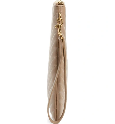 Shop Saint Laurent Large Logo Matelasse Leather Pouch - None In Light Taupe