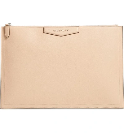 Shop Givenchy Large Antigona Leather Pouch - Beige In Powder