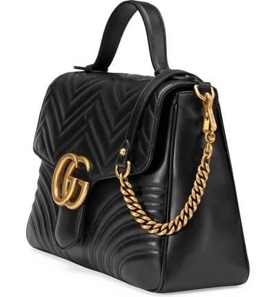 Shop Gucci Medium Gg Marmont 2.0 Matelasse Leather Top Handle Bag In Nero