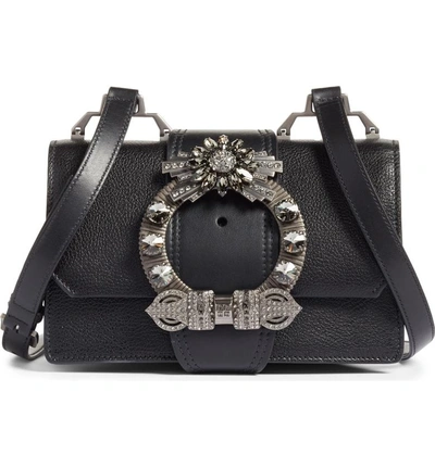 Shop Miu Miu Madras Crystal Embellished Leather Shoulder Bag - Black