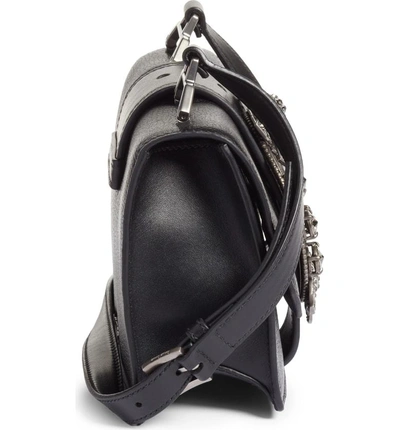 Shop Miu Miu Madras Crystal Embellished Leather Shoulder Bag - Black