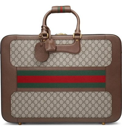 Shop Gucci Large Echo Gg Supreme Canvas & Leather Suitcase - Beige In Beige/ Ebony