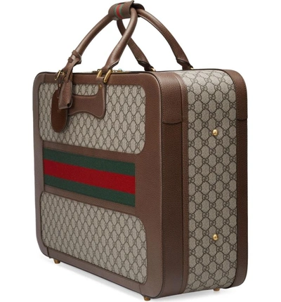 Shop Gucci Large Echo Gg Supreme Canvas & Leather Suitcase - Beige In Beige/ Ebony