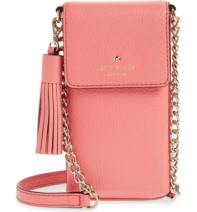 Shop Kate Spade North/south Leather Smartphone Crossbody Bag - Pink In Coral Pebble