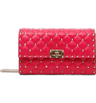 Shop Valentino Rockstud Matelasse Quilted Leather Shoulder Bag - Pink In Disco Pink