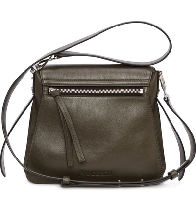 Shop Jw Anderson Disc Leather Crossbody Bag - Green In Khaki Green