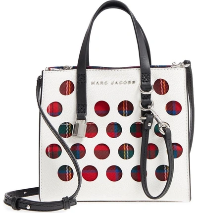 Shop Marc Jacobs Perforated Tartan Plaid & Leather Tote - White In Porcelain Multi