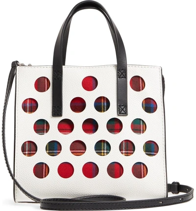 Shop Marc Jacobs Perforated Tartan Plaid & Leather Tote - White In Porcelain Multi