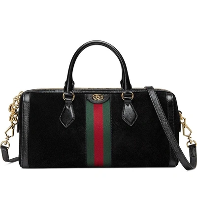 Shop Gucci Ophidia Suede Top Handle Bag - Black In Nero/ Nero/ Vert Red Vert