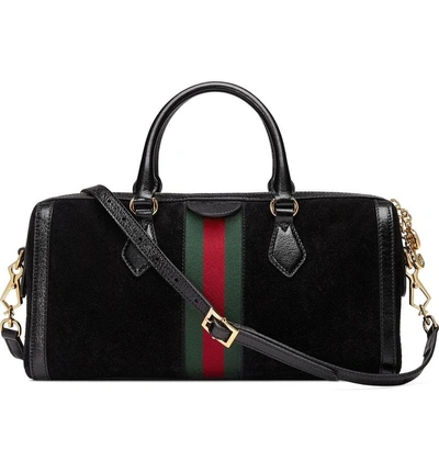 Shop Gucci Ophidia Suede Top Handle Bag - Black In Nero/ Nero/ Vert Red Vert