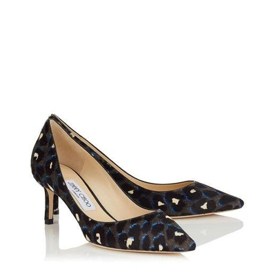 Shop Jimmy Choo Romy 60 Pop Blue Mix Leopard Print Pony Pointed Toe Pumps