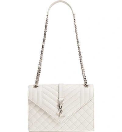 Shop Saint Laurent Medium Cassandra Calfskin Shoulder Bag - White In Icy White/ Icy White