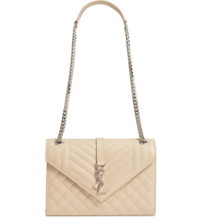 Shop Saint Laurent Medium Envelope Calfskin Shoulder Bag In Poudre