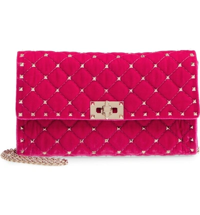 Shop Valentino Rockstud Spike Matelasse Quilted Velvet Shoulder Bag - Pink In Disco Pink