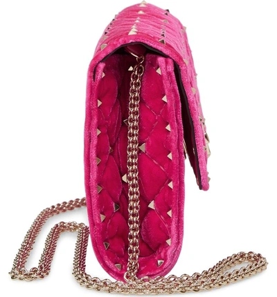 Shop Valentino Rockstud Spike Matelasse Quilted Velvet Shoulder Bag - Pink In Disco Pink