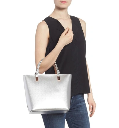 Shop Ted Baker Adjustable Handle Leather Tote - Metallic In Silver