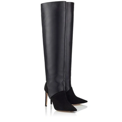 HURLEY 100 Black Suede and Calf Leather Two-Piece Knee-High Booties