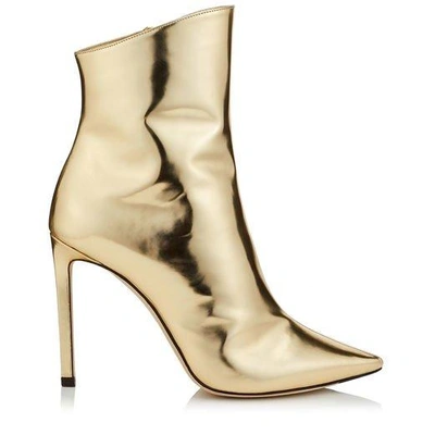 Shop Jimmy Choo Hurley 100 Gold Liquid Mirror Leather Two-piece Knee High Booties