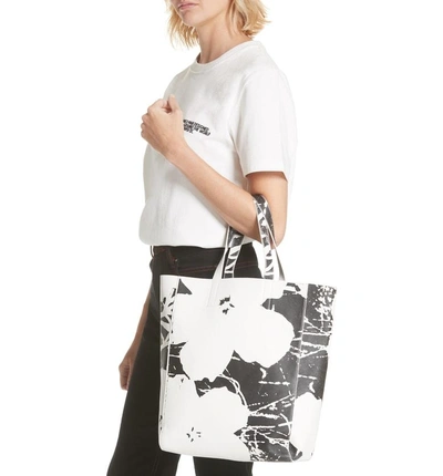 Shop Calvin Klein 205w39nyc X Andy Warhol Foundation Flowers Leather Tote - White In White/ Black