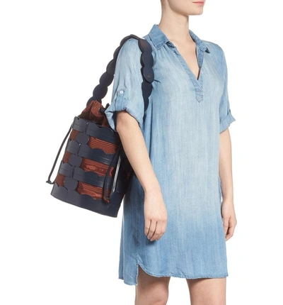 Shop Trademark Scallop Hesse Leather Bucket Bag - Blue In Navy